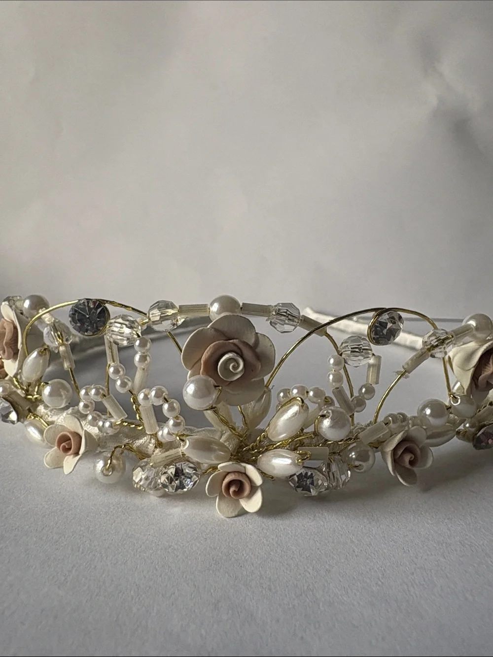 David’s Bridal Pearl & Rose Gold Floral Headband Tiara